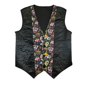 Forum Novelties Day of the Dead Vest Men's One Size Black Sugar Skull Print